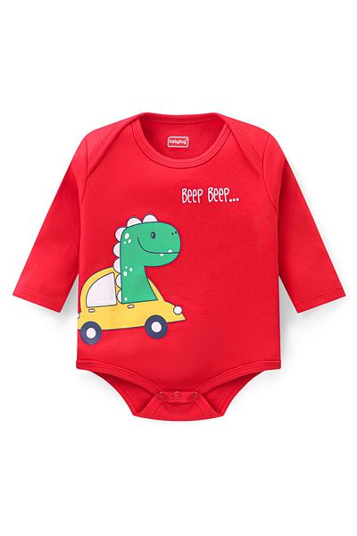 Babyhug Botlar çizgili ve Dino Baskılı Tek Parça Taytlı Eldiven ve Bot çifti - Kırmızı