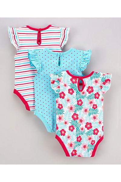 Babyhug %100 Pamuklu Uçuşan Kollu Tek Parçalar çok Renkli 3'lü Paket - çok Renkli
