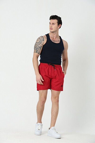 rlt relax time Men's Red-black Garnished Embroidered Pool-Sea Shorts