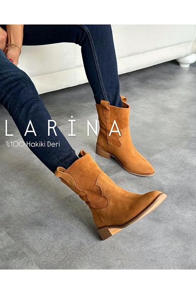 Zuum Larina 100% Γνήσιο Δερμάτινο Καθημερινό Γυναικείο Μποτάκι - Tan Suede