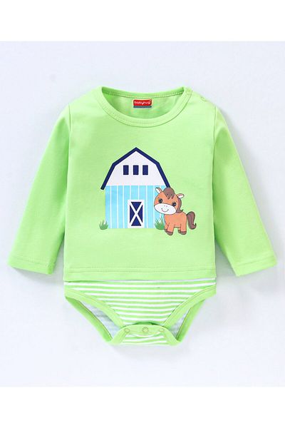 Babyhug %100 Pamuk Uzun Kollu Tek Parça Tulumlar çizgili ve Ev Baskılı 3'lü Paket - جوك رينكلي