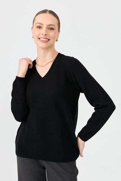 Desen Triko Pulover de lână clasic pentru femei cu decolteu în V negru