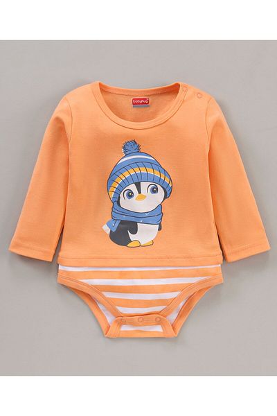 Babyhug %100 Pamuklu Örme Uzun Kollu Penguen Baskılı Tek Parça Tulum 3'lü Paket - çok Renkli