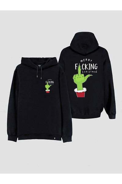 sielta Merry Christmas Grinch Printed Black Double Sided Hooded Men Women Unisex Sweathsirt