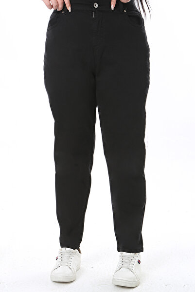 Şans Women's Plus Size Black High Waist Back Waist Elastic Lycra Jeans Pants 65N38498