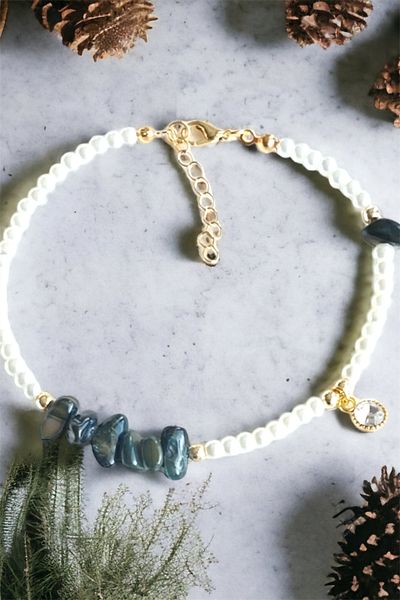 Sose Moda Khaki Natural Broken Stone Bracelet with Glass Tip Detail