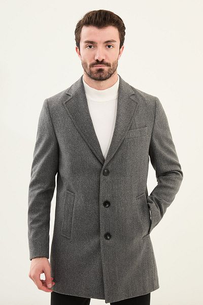 Mcr Straight Slim Fit Mono Collar Classic Men's Cashmere Coat Anthracite - 21312.24K