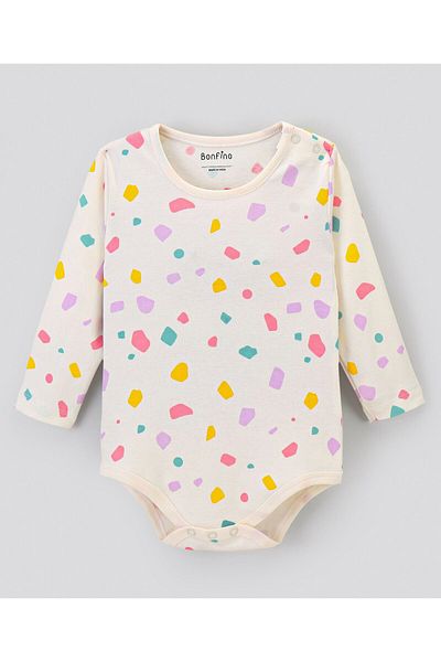 Bonfino 100% Cotton Knit Full Sleeve Solid Colour& Butterfly Printed Onesies Pack of 3-Ivory& Lilac