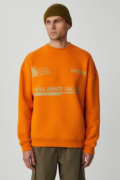 GRIMELANGE Cassy Men's Organic Cotton Soft Print Detail Mustard Sweatshirt