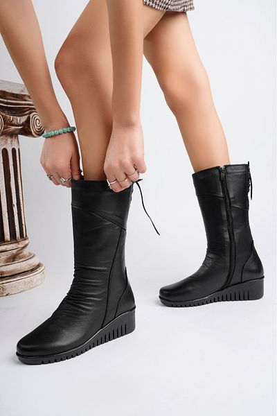 Deripabuc Black Genuine Leather Women's Boots - Trc-1600