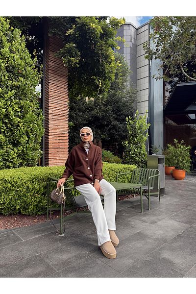 Melike Tatar Brown Snap Detailed Coat 32-2228