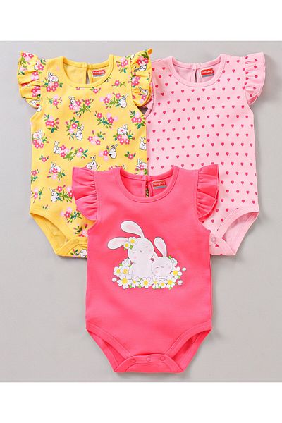 Babyhug %100 Pamuklu Uçuşan Kollu Tek Parçalar çok Renkli 3'lü Paket - çok Renkli