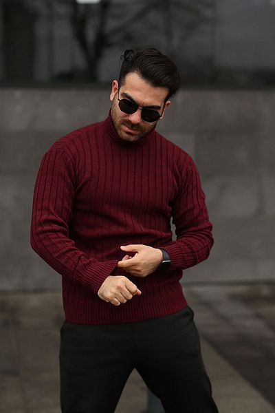 Know Men's Burgundy Turtleneck Winter Knitwear Sweater