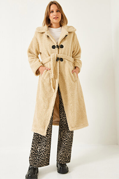 Bianco Lucci Women's Buttoned Lined Belted Teddy Coat 938127 60261182