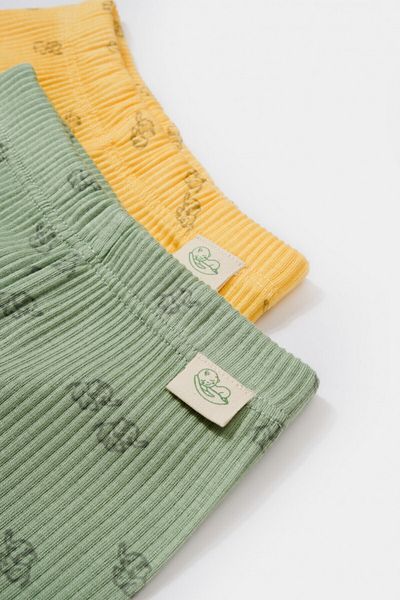 BabyCosy Set 2 pantalonasi cu botosei Printed, BabyCosy, 50% modal+50% bumbac, Lamaie/Verde, 6-9 luni
