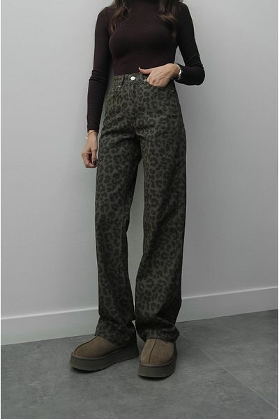 Havoş Khaki Leopard Print Jeans