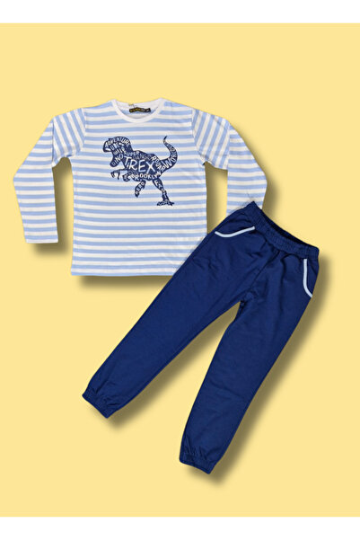 Casabony T-Rex Baskılı T-shirt + İndigo Pantolon Takım