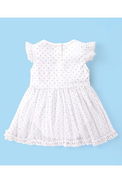 Babyhug Babyhug Cotton Half Sleeves Party Wear Onesie Glitter Print - White