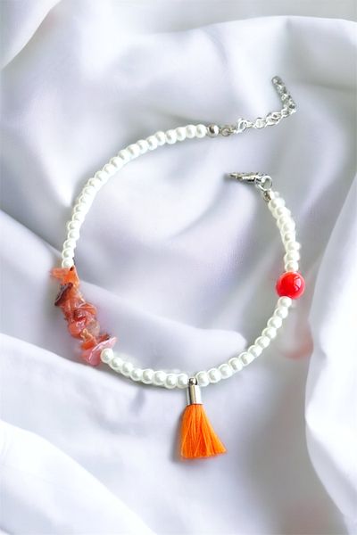 Sose Moda Natural Broken Stone Orange Tassel Bracelet
