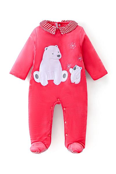 Babyhug Dokuma Uzun Kollu Kışlık Ayaklı Tulum Kutup Ayısı Nakışlı - Kırmızı