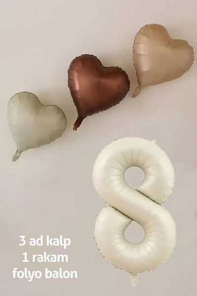 TATLI GÜNLER Retro Pastel Cream Foil Balloon Set for 8 Years Birthday - 3 Pcs