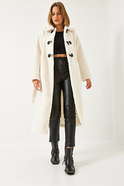 Bianco Lucci Kadın Düğmeli Astarlı Kuşaklı Teddy Kaban 938127 60261182