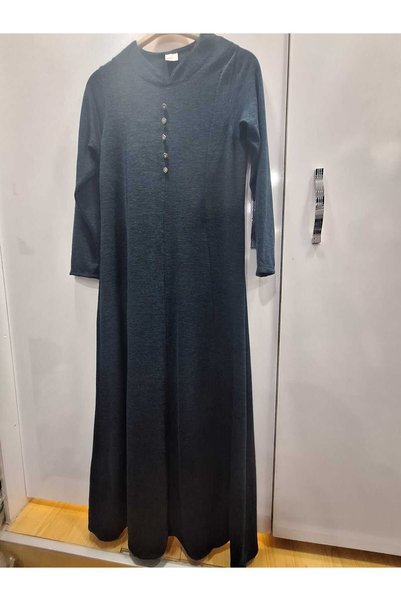 NUR TEKSTİL kadın anne valide  sulan  siyah zümrüt yeşili iki renkli çelik örme   boydan büyük beden anne elbise