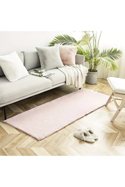 LİNOS HOME Yumuşak Dokulu Yıkanabilir Kaymaz Taban Pembe Peluş Halı Antre Kor...