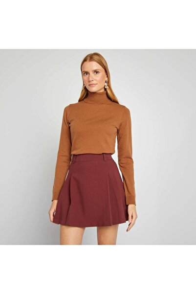KIABI Fine-knit polo neck sweater BROWN