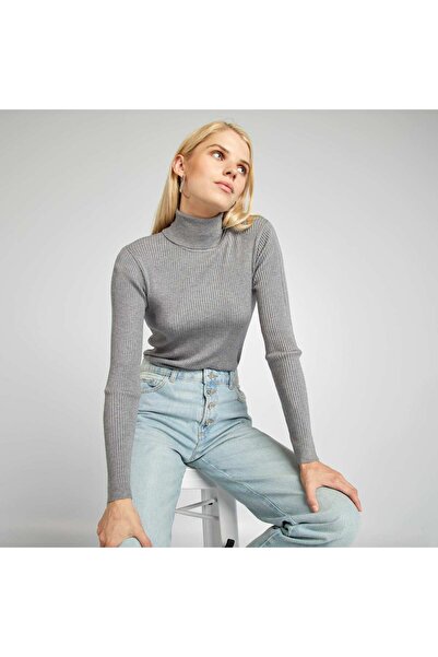 KIABI Ribbed knit polo neck sweater GREY