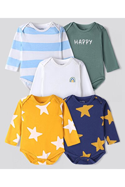 Bonfino طقم ملابس نوم بطبعات نجوم وخطوط (عبوة من 5 قطع)