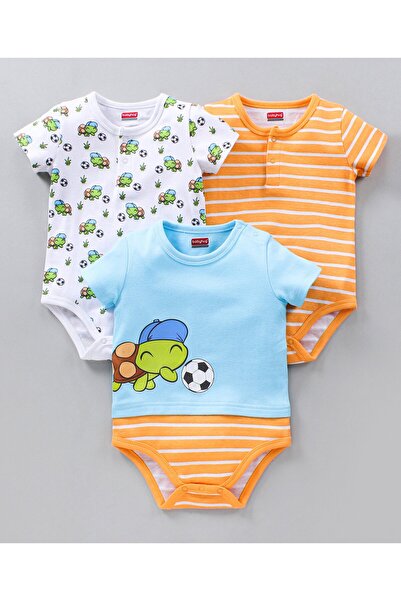 Babyhug طقم ملابس نوم مخططة ومطبوع عليها سلحفاة بأكمام نصفية من القطن بنسبة 1...