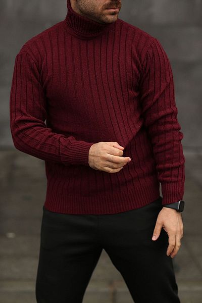 Know Men's Burgundy Turtleneck Winter Knitwear Sweater