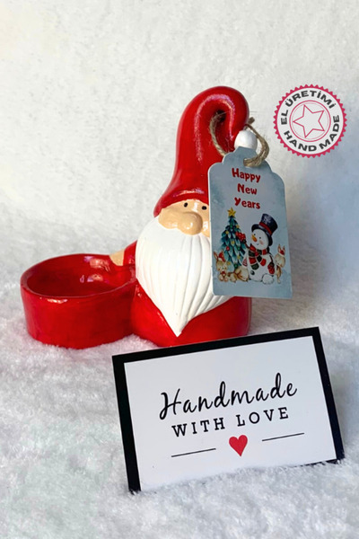 Uretti - Serpil 6713 El Yapımı Yeni Yıl Noel Baba T - Light Mumluk - 10 / 15 cm