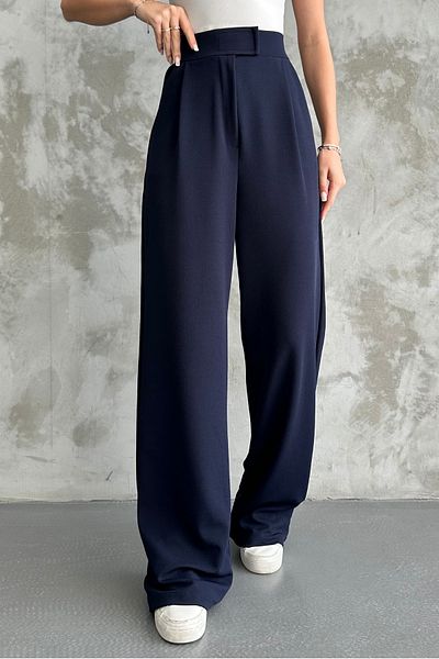 macharel jeans Navy Blue Women's Lycra Velcro Closure Palazzo Trousers