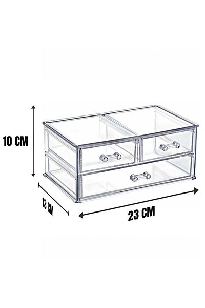 teknotrust 3 Compartment Box with Drawer Accessory Makeup Organizer Organizer Stylish Box 10X13X23Cm