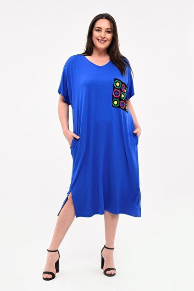 Ebsumu Γυναικείο πλεκτό φόρεμα με λεπτομέρεια μπλε τσέπης