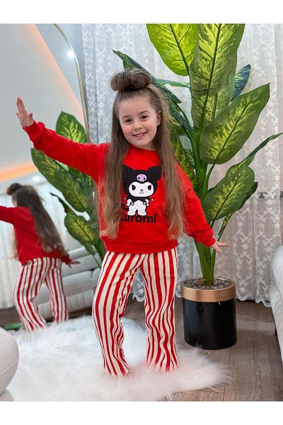 GÖKJOY BUTİK Girl's Premium Heritage Kuromi Printed Striped Suit