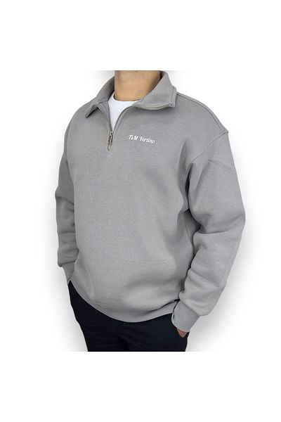 T&M Vertino Half-Thigh Zippered Oversize High Quality Sweatshirt-Gray