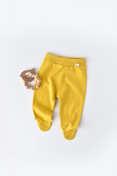 BabyCosy Pantaloni cu Botosei - Bumbac organic Galben pal BabyCosy, 3-6 luni