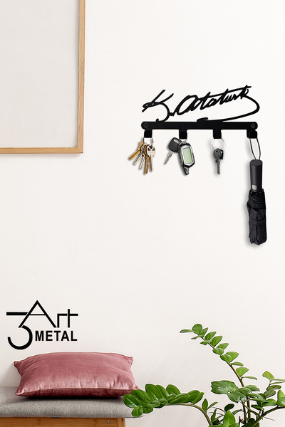 3art Metal Atatürk Yazılı Dekoratif Anahtar Askısı - Askılık - Anahtarlık - M...
