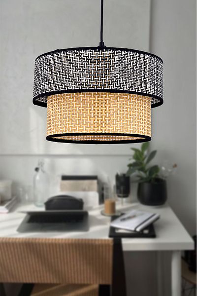 Emg DesiGn Rattan 2 Tier Cake Pendant Lamp Chandelier Children's Room Bedroom Living Room Kitchen Hall