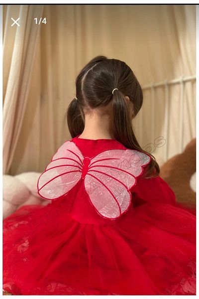 Uğur bebe Baby Girl&Child Red Butterfly Winged Tutu Long Sleeve Dress