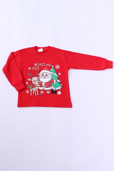 HÇM New Year's Kids Sweat Christmas - Father and Snowflake Printed Ribbed E29 Hcm00346