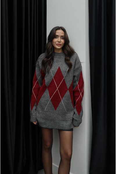 Havoş Anthracite Large Diamond Patterned Sweater