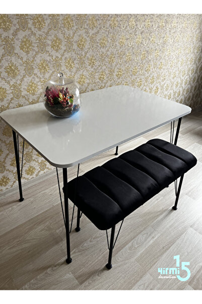 Yirmi15 Siyah Metal Ayaklı 70x110 Cm Beyaz Eclipse Mutfak Masası Çalışma Masası Bilgisayar Masası- Masa
