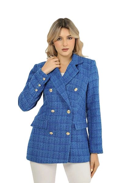 LUQ fasion Дамско синьо текстурирано туидово сако