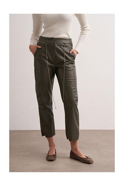 FUSHYA Stitched Leather Trousers with Chain Belt