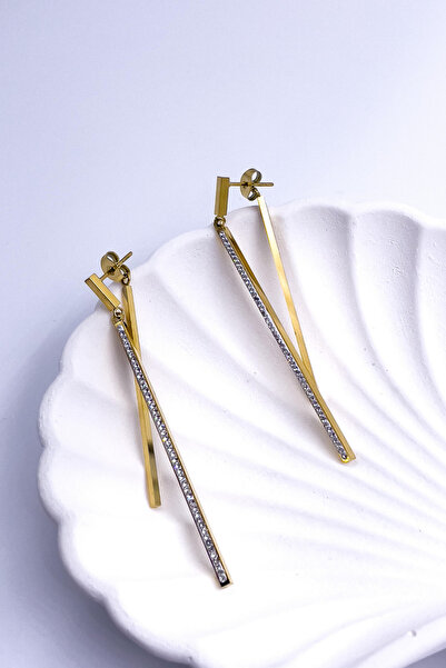 Radino Collection Women's Gold Pendant Lamp Zircon Coated Colorless Tarnish Stainless Steel Earrings