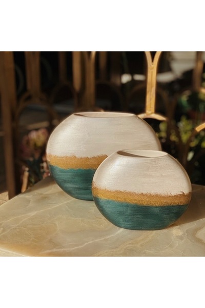 Deart İstanbul Margarita Seramik Vazo Ikili 24x18 Ve 14x18 Cm.